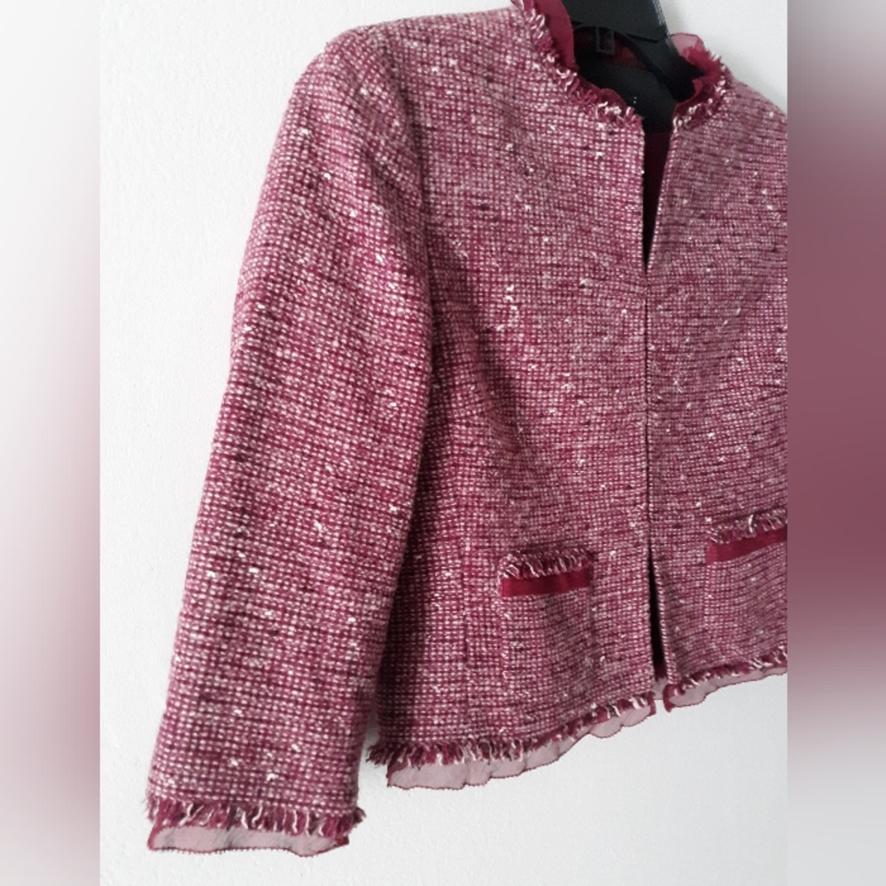 T21 Wool Silk Blend Blazer 6 Career Boss Lady Tweed - Picture 2 of 6